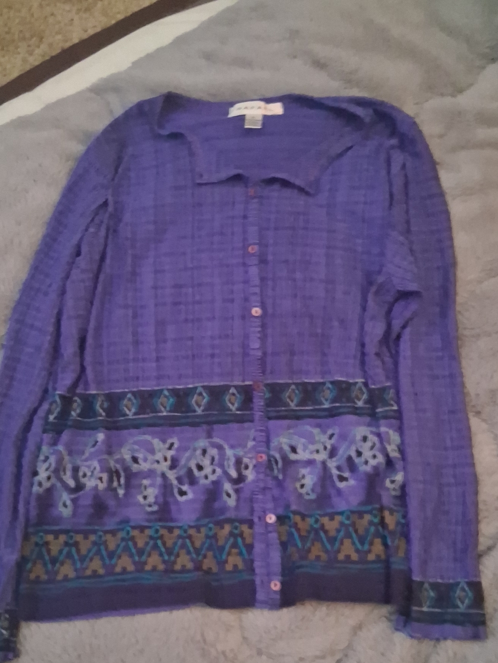 RAFAEL Purple Button-Front Top with Patterned Hem